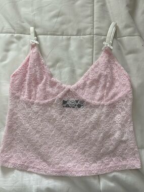 White Fox Boutique Pink Lace Crop Cami with bow